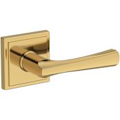 Baldwin Wyndcliff Non-Turning Two-Sided Dummy Door Lever Set with Stepped Square Rose from the Reserve Collection Lifetime Polished Brass