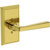Baldwin Kingvale Non-Turning One-Sided Dummy Door Lever with Chamfered 5" Rose from the Reserve Collection Lifetime Polished Brass