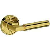 Baldwin Lake Forest Non-Turning One-Sided Dummy Door Lever with Recessed Round Rose from the Reserve Collection Lifetime Polished Brass