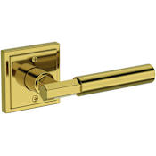 Baldwin Riddling Non-Turning One-Sided Dummy Door Lever with Stepped Square Rose from the Reserve Collection Lifetime Polished Brass