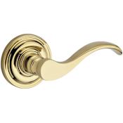 Baldwin Curve Passage Leverset with Traditional Round Rose Lifetime Polished Brass