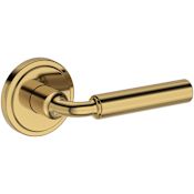 Baldwin La Conner Passage Door Lever Set with Stepped Round Rose from the Reserve Collection Lifetime Polished Brass