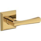 Baldwin Wyndcliff Passage Door Lever Set with Chamfered Square Rose from the Reserve Collection Lifetime Polished Brass