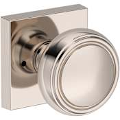 Baldwin Bremerton Privacy Door Knob Set with Contemporary Square Rose from the Reserve Collection Lifetime Polished Nickel