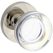 Baldwin Contemporary Crystal Privacy Door Knob Set with Contemporary Round Rose from the Reserve Collection Lifetime Polished Nickel