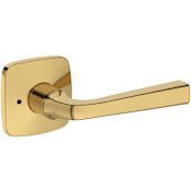 Baldwin Kingvale Privacy Door Lever Set with Soft Square Rose from the Reserve Collection Lifetime Polished Brass