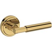 Baldwin Riddling Privacy Door Lever Set with Stepped Round Rose from the Reserve Collection Lifetime Polished Brass