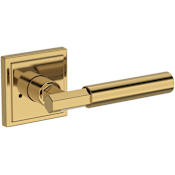 Baldwin Riddling Privacy Door Lever Set with Stepped Square Rose from the Reserve Collection Lifetime Polished Brass