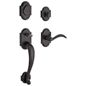 Baldwin Adirondack Right Handed SmartKey Single Cylinder Keyed Entry Handleset with Rustic Arch Rose and Arch Lever on Interior Dark Bronze