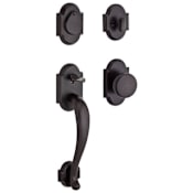 Baldwin Adirondack Standard C Keyway Single Cylinder Keyed Entry Handleset with Rustic Arch Rose and Rustic Knob on Interior Dark Bronze
