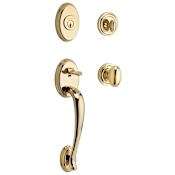 Baldwin Columbus SmartKey Single Cylinder Keyed Entry Handleset with Traditional Round Rose and Ellipse Knob on Interior Polished Brass