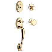 Baldwin Columbus Standard C Keyway Single Cylinder Keyed Entry Handleset with Traditional Round Rose and Round Knob on Interior Lifetime Polished Brass
