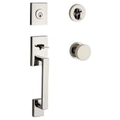 Baldwin La Jolla Standard C Keyway Single Cylinder Keyed Entry Handleset with Modern Knob and Modern Round Interior Trim for Thick Doors Lifetime Polished Nickel