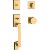 Baldwin La Jolla Sectional Single Cylinder Keyed Entry Handleset with Interior Contemporary Knob Lifetime Satin Brass