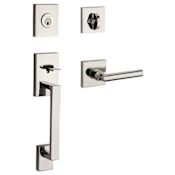 Baldwin La Jolla SmartKey Single Cylinder Keyed Entry Handleset with Tube Lever and Contemporary Square Interior Trim from the Reserve Collection Lifetime Polished Nickel