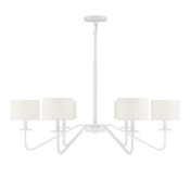 Bellevue 6 Light 42" Wide Chandelier with White Fabric Shades Bisque White