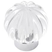 Belwith Keeler Luster 1-1/4 Inch Round Fluted Glass Vintage Cabinet Knob / Drawer Knob Glass with Chrome