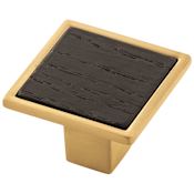 Belwith Keeler Fuse 1-7/16" Square Luxury Designer Cabinet Knob with Wood Square Inlay Brushed Golden Brass With Black Wood