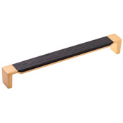 Belwith Keeler Fuse 8-13/16 Inch (224 mm) Center to Center Wood Inlay Modern Cabinet Handle / Drawer Pull Brushed Golden Brass With Black Wood