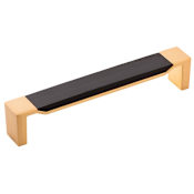 Belwith Keeler Fuse 6-5/16 Inch (160 mm) Center to Center Wood Inlay Cabinet Handle / Drawer Pull Brushed Golden Brass With Black Wood