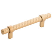 Belwith Keeler Sinclaire 3-3/4" Center to Center Ridged Bar Cabinet Handle / Drawer Bar Pull Brushed Golden Brass