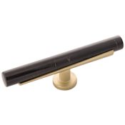 Belwith Keeler Firenze 5" Modern Marble and Metal Cabinet T Bar Knob / Drawer T Bar Knob Brushed Golden Brass and Matte Black
