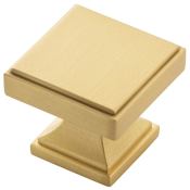 Belwith Keeler Brownstone 1-3/8" Stepped Square Cabinet Knob / Drawer Knob Brushed Golden Brass