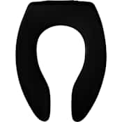 Bemis Elongated Open-Front Less Cover Commercial Plasitc Toilet Seat with Stay-Tite Commercial Fastening System Self-Sustaining Check Hinge Black