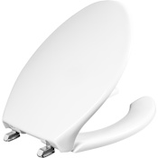 Bemis Elongated Commercial Plastic Open-Front Toilet Seat and Lid with Stay-Tite Commercial Fastening System, DuraGuard and Self-Sustaining Hinge White