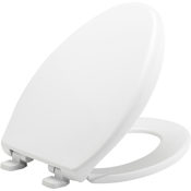Bemis Elongated Hospitality Plastic Closed-Front Toilet Seat and Lid with Stay-Tite Commercial Fastening System, Whisper Close Hinge and Super Grip Bumpers White