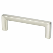Berenson Metro 3-3/4" (96mm) Center to Center Modern Squared Corner Cabinet Handle / Drawer Pull Brushed Nickel