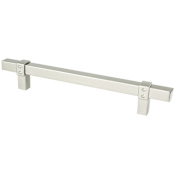 Berenson Rivet Rebel 6-5/16" (160mm) Center to Center Modern Industrial Square Bar Cabinet Handle / Drawer Pull Brushed Nickel