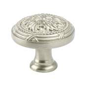 Berenson Toccata 1-1/4" Ornate Decorative Baroque Floral Round Cabinet Knob / Drawer Knob Brushed Nickel