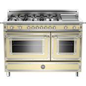 Bertazzoni 48 Inch Wide 3.6 Cu. Ft. Free Standing Double Gas Range with 2.2 Cu. Ft. Auxiliary Oven and Griddle from the Heritage Collection Beige