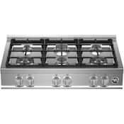 Bertazzoni Master 36 Inch Wide 6 Burner Gas Rangetop Stainless Steel