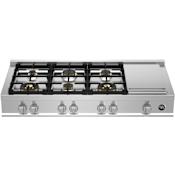Bertazzoni Master 48 Inch Wide 6 Burner Gas Rangetop with Brass Burners Stainless Steel