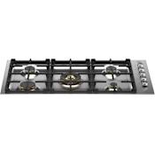 Bertazzoni Professional 36 Inch Wide 5 Burner Gas Cooktop with Brass Burners Stainless Steel