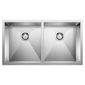 Blanco Quatrus 32" Undermount Double Basin Stainless Steel Kitchen Sink Refined Brushed