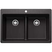 Blanco Liven 33" Drop-In/Undermount 50/50 Double Basin SILGRANIT Kitchen Sink with Low Divide Anthracite