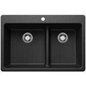 Blanco Liven 33" Drop-In/Undermount 60/40 Double Basin SILGRANIT Kitchen Sink with Low Divide Anthracite