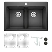 Blanco Diamond 33" Dual Mount Double Basin Granite Composite Kitchen Sink with Basin Rack and Basket Strainer Anthracite