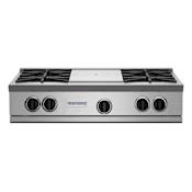 BlueStar Nova Series 36 Inch Wide 5 Burner Liquid Propane Cooktop with French Top Stainless Steel