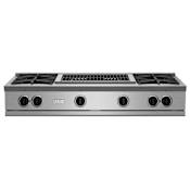 BlueStar Nova Series 48 Inch Wide 6 Burner Natural Gas Cooktop with 24 Inch Wide Charbroiler Stainless Steel