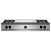 BlueStar Nova Series 48 Inch Wide 5 Burner Natural Gas Cooktop with 24 Inch Wide French Top Stainless Steel