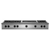 BlueStar Nova Series 60 Inch Wide 7 Burner Natural Gas Cooktop 24 Inch Wide Charbroiler Stainless Steel