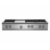 BlueStar Nova Series 48 Inch Wide 7 Burner Natural Gas Cooktop with 12 Inch Wide Griddle Stainless Steel