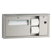 Bobrick Horizontal Surface Mounted Toilet Seat Cover Dispenser, Waste Disposal, and Toilet Tissue Dispenser - Right Stainless Steel