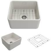 Bocchi Classico 20" Farmhouse Single Basin Fireclay Kitchen Sink with Basin Rack and Basket Strainer Biscuit