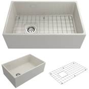 Bocchi Contempo 30" Farmhouse Single Basin Fireclay Kitchen Sink with Basin Rack and Basket Strainer Biscuit