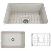 Bocchi Sotto 27" Undermount Single Basin Fireclay Kitchen Sink with Basin Rack and Basket Strainer Biscuit
